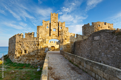 City gate and city walls of the medieval town of Rhodes.