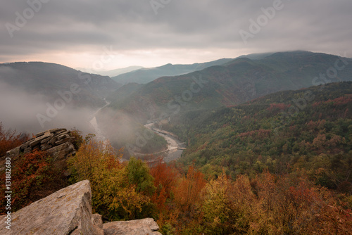 Foggy autumn morning along the Arda River, Rhodope Mountains, Bulgaria