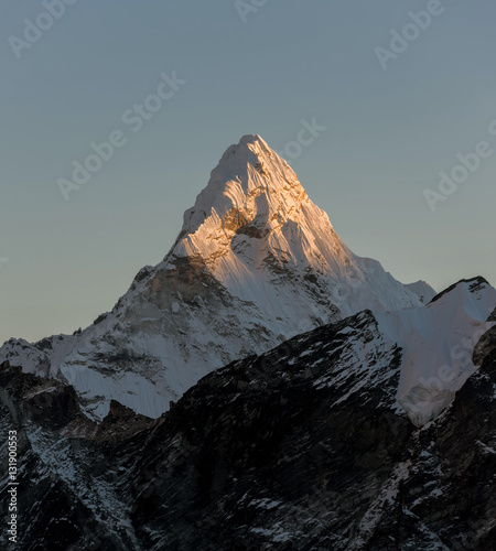 View from Kala Patthar (5600 m) to the Ama Dablam (6814 m) at sunset - Everest region, Nepal, Himalayas