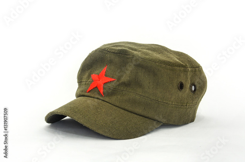 chinese red star cap (mao style hat) on white background