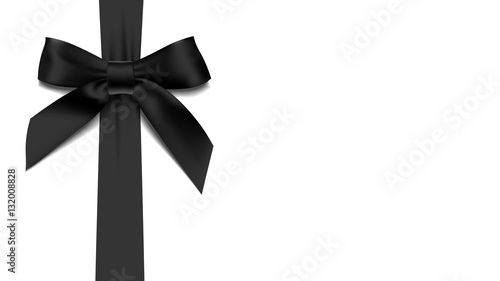 greeting card with realistic black bow on White background