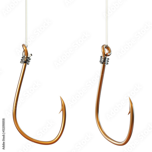 3d render. Creative abstract concept: set of fishing hooks on a fishing line