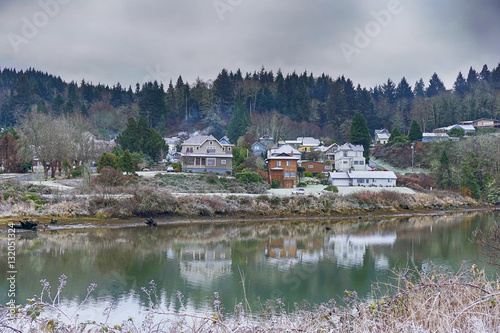 ice fog along the Columbia river from the Astoria Oregon river walk in the Alderbrook neighborhood