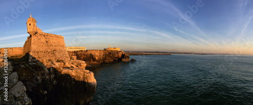 Panoramic exterior of the old citadel in Peniche Portugal. Formerly a political prison, now it is a museum.