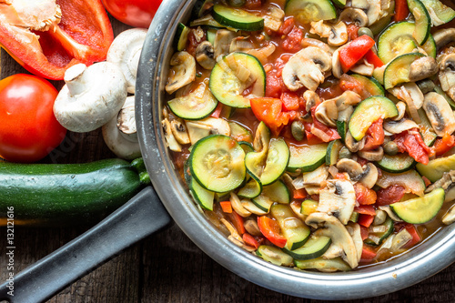 Fresh vegetarian dish made from cooked vegetables, healthy eating