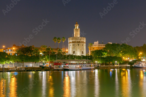 Sevilla. Golden Tower at night.