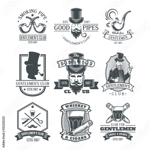 Set of vintage gentleman emblems, labels.