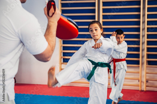 Tae kwon do.Tae kwon do instructor on training with kids