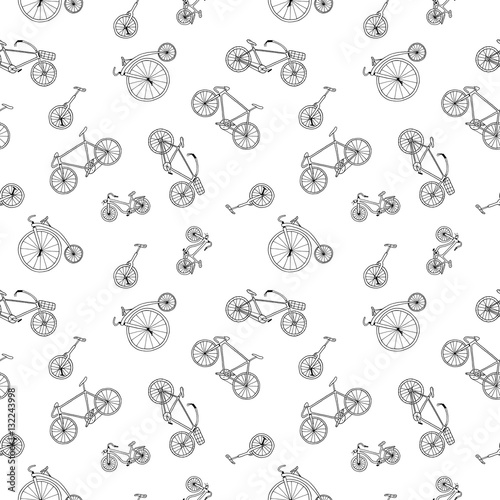 Bicycle seamless pattern in doodle style. Similar to wrapping paper.