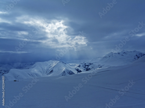 Winter in Greater Caucasus Mountains. Georgia (country). Gudauri ski resort.