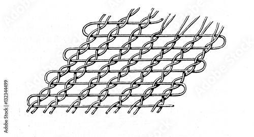 Warp and weft threads in a gauze weaving pattern (from Meyers Lexikon, 1895, 7/510)