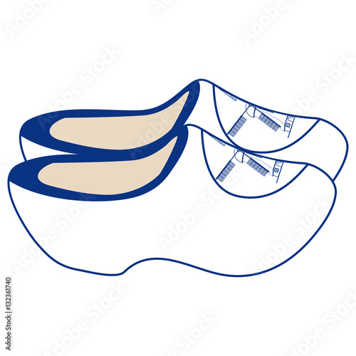 Pair of Delft blue dutch wooden shoes isolated on a white background