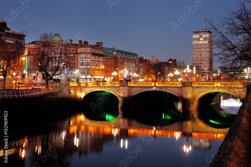 Night view of the O'Connell Bridge and the north banks of the river Liffey in Dublin City Centre, it was built between 1791 and 1794