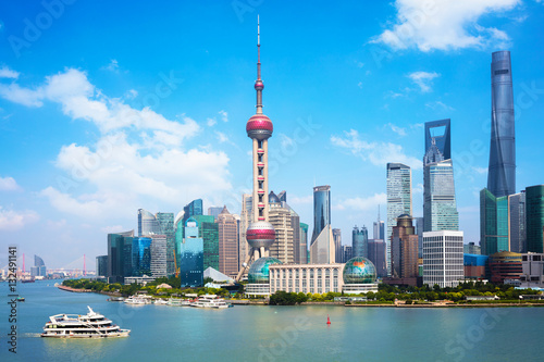 Shanghai city skyline, Panoramic view of shanghai skyline and huangpu river, Shanghai China