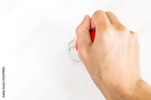 hand hold rubber stamper on white background