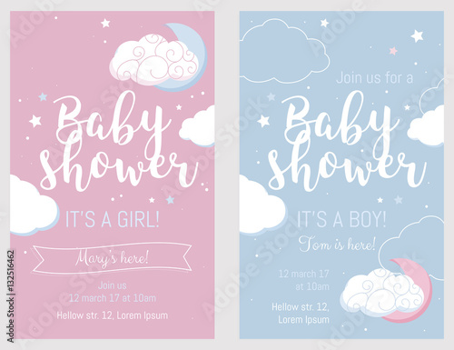 Baby shower set. Cute invitation cards for baby shower party.