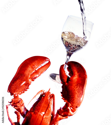 Lobster holding a glass of white wine