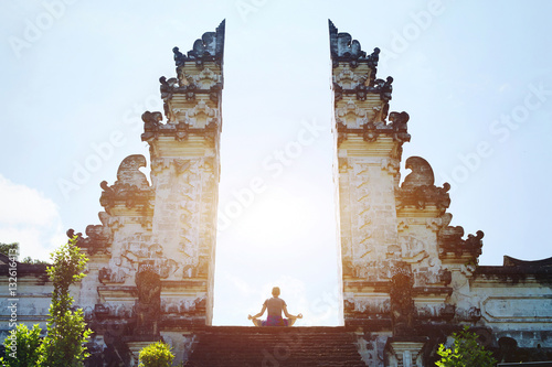 yoga in Bali, meditation in the temple, spirituality and enlightenment