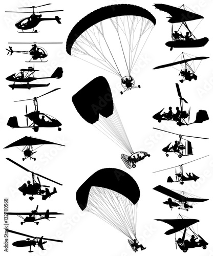 autogyro and ultralight plane vector silhouette