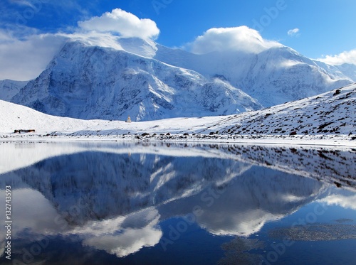 Annapurna range mirroring in Ice Lake