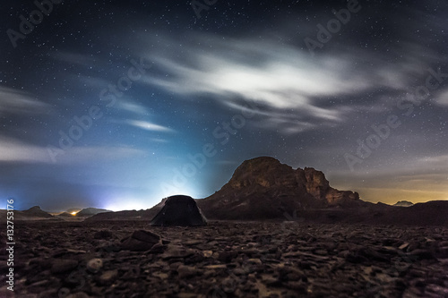 Night stars sky mountain silhouette desert landscape nature.