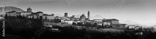 Bergamo Alta old town at sunset's lights - Lombardy Italy - black and white photo