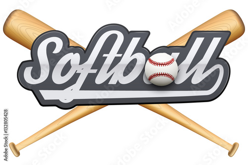 Softball symbol with tag and wooden bats. Sporting Symbol and mascot. Vector Illustration Isolated on white background.