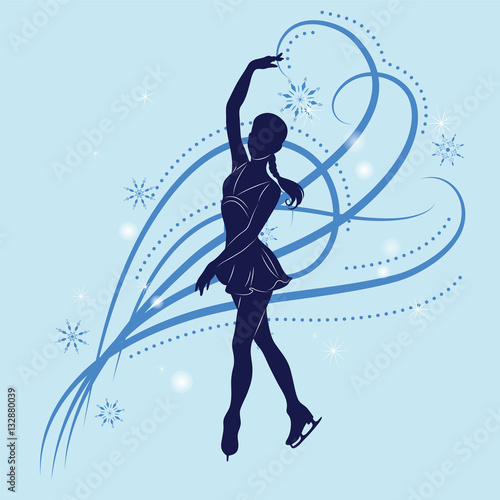 The figure skater's silhouette on a blue background from pattern