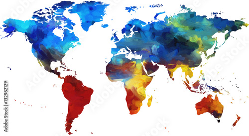 Bunte Weltkarte, gemalte Weltkarte