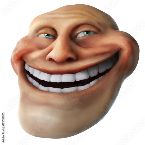 Rage comics face. Trollface. 3D rendering isolated