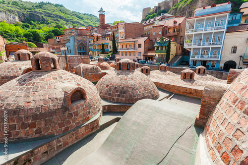 Abanotubani - ancient district of Tbilisi, Georgia, known for its sulfuric baths. The roof with dome of red brick of steam rooms.