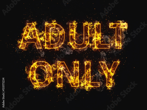 Fiery Adults Only Sign on Black Background