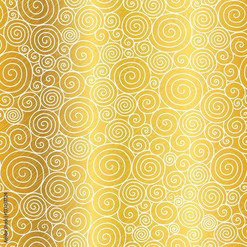 Vector Golden Abstract Swirls Seamless Pattern Background. Great for elegant gold texture fabric, cards, wedding invitations, wallpaper.