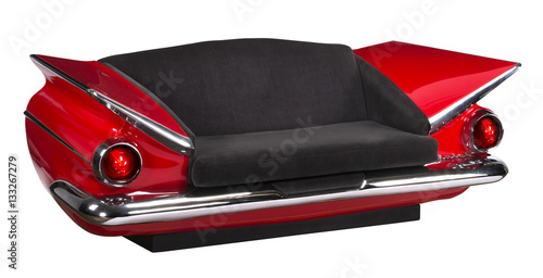 1959 Buick Electra sofa red with black seat, Isolated