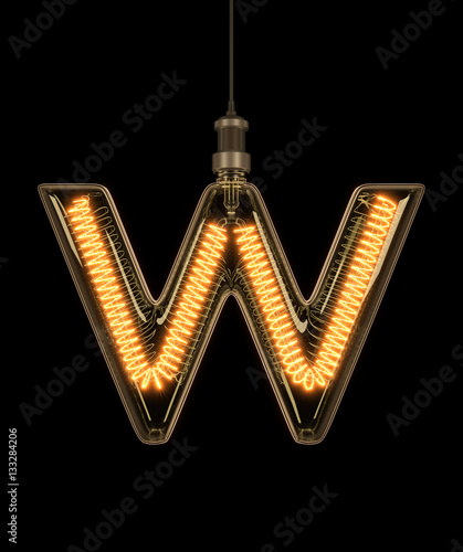 Alphabet W made of light bulb. 3D illustration
