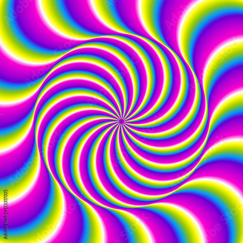 Perpetual motion of sphere from rainbow. Spin illusion.