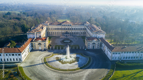 Villa Reale, Monza, Italia. Vista aerea della Villa Reale 15/01/2017. Giardini Reali e parco di Monza. Reggia, palazzo in stile neoclassico