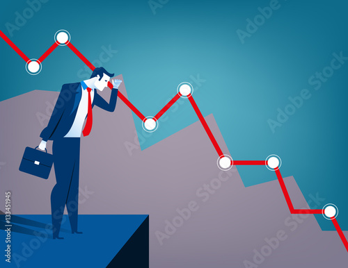 Businessman looking at falling diagram. Economic and financial c
