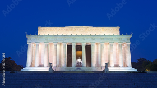 Lincoln Memorial in the National Mall, Washington DC. Lincoln Memorial on blue sky background in the dusk.