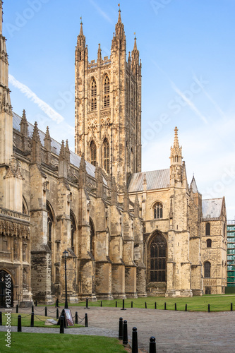 Canterbury Cathedral into the summer sunset. Canterbury, Kent, E