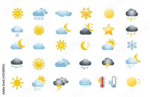 30 weather icons on white background