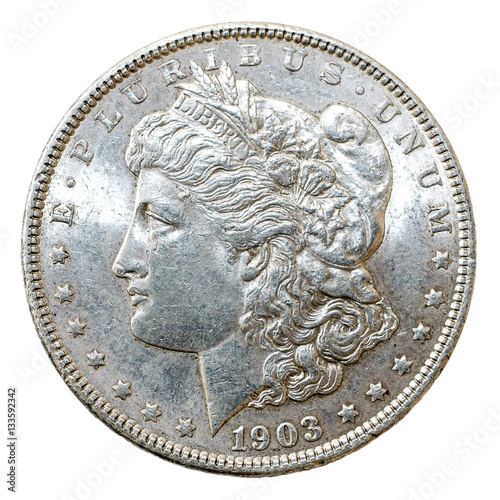 1903 Morgan Dollar silver coin, obverse.