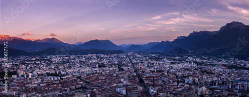 Panoramic view of Grenoble city after sunset