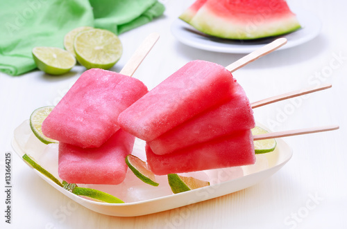 Popsicles from frozen watermelon