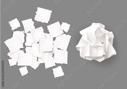 Set creasy and torn sheets of white paper. Vector graphics