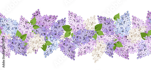 Vector horizontal seamless background with lilac flowers.