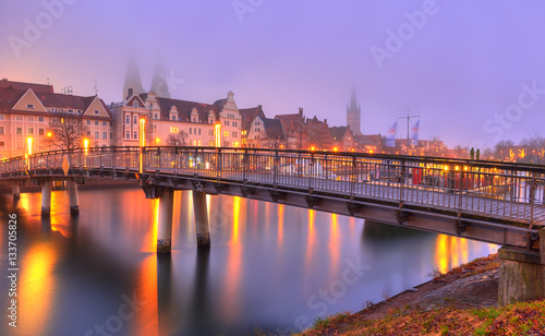 Old Town and bridge at the quay in Lubeck