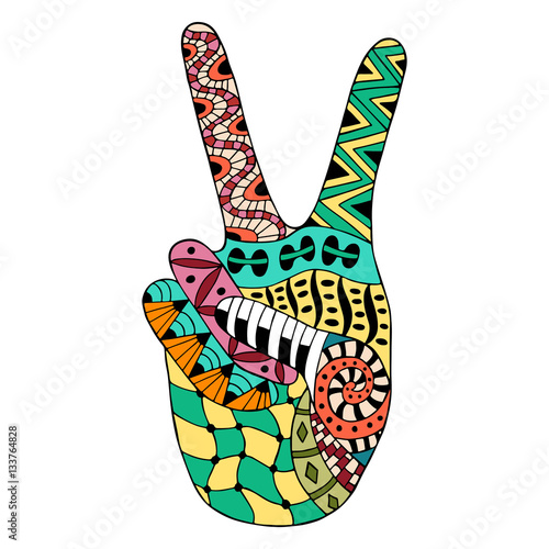 Hand drawn hippie peace symbol for anti stress colouring page.