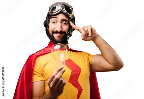 crazy super hero with bulb