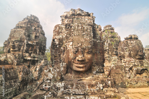 The Bayon - richly decorated Khmer temple at Angkor in Cambodia. 